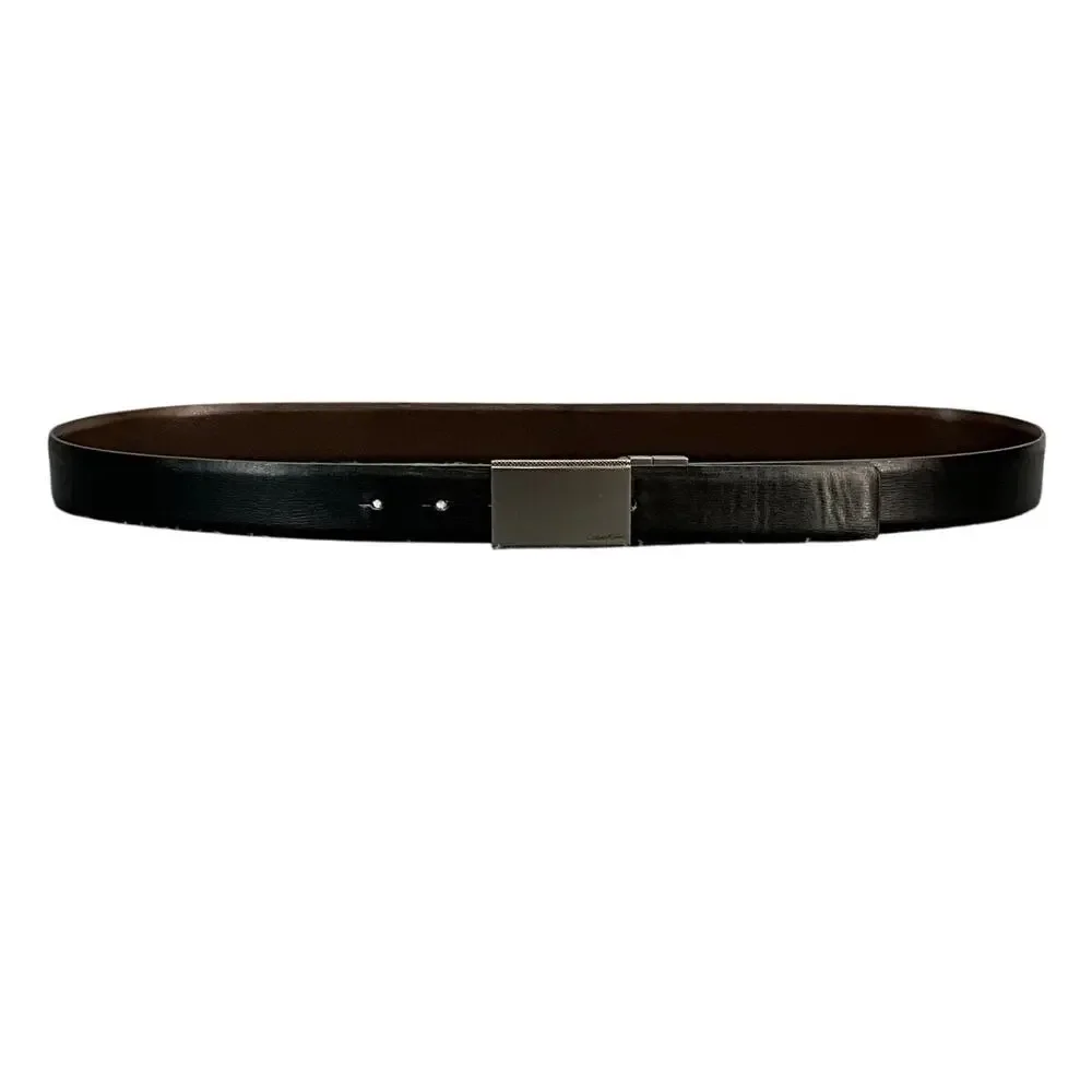 Calvin Klein Reversible Black Brown Genuine Leather Silver Buckle Belt 37